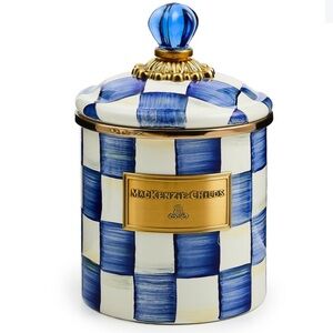 MacKenzie-Childs NWOT Blue and White Small Royal Check Canister
